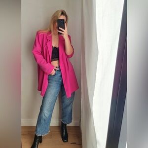 H&M Pink One-Button Double Breasted Blazer Cerise